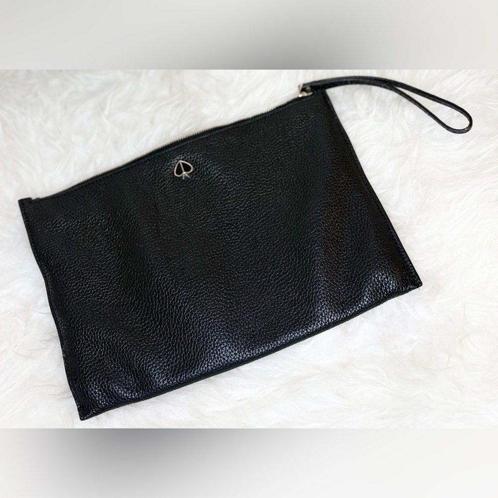 Black Leather Clutch with 14k gold plated hardware | Kate Spade